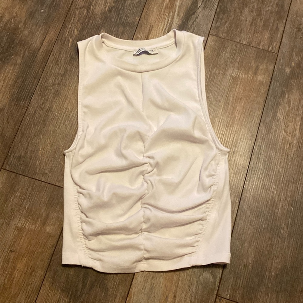 Womens Size Medium Zara Cinch-Front White Tank Top